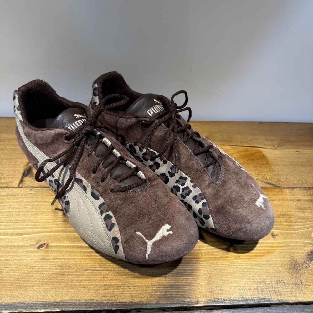 Puma Speed Cat Brown Suede Leopard Print Sneakers Womens Low Top Shoes